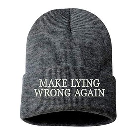 DSY Lifestyle Make Lying Wrong Again Beanie Hat, Unisex Winter Hat, Political Hat (CHARCOAL GREY)