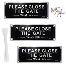 Guegine 3pcs Please Close the Gate Sign, Dog Loose Signs Please Keep Gate Closed Sign, Metel Aluminum UV Resistant Waterproof Durable with Screws and Cable 9.8'' x 3.5'' for Outdoor Gate Fence