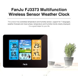 FJ3373 Multifunction Digital Weather Station LCD Alarm Clock Indoor Outdoor Weather Forecast Barometer Thermometer Hygrometer with Outdoor Sensor USB Power Cord