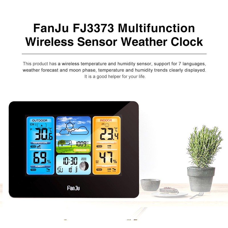 FJ3373 Multifunction Digital Weather Station LCD Alarm Clock Indoor Outdoor