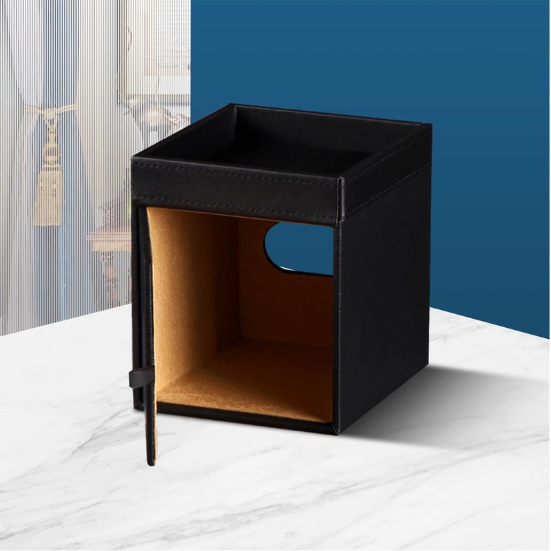 YAPISHI Square Tissue Box Cover with Storage Tray,PU Leather Tissue