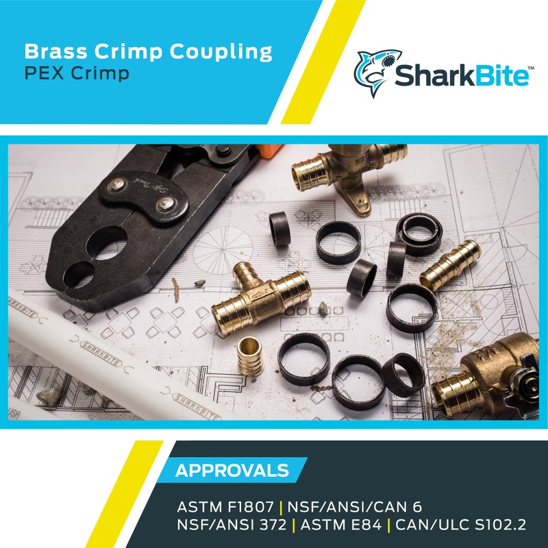 SharkBite 1 Inch Crimp Coupling, Brass Plumbing Fitting, PEX Pipe,