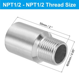 PATIKIL 304 Stainless Steel Pipe Fitting 1/2" NPT Male to 1/2" NPT Female Thread, 2inch/50mm Length Nipple Cast Pipe Coupling Fitting Connector