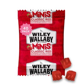 Wiley Wallaby Mini Licorice Bites 0.5 Ounce Classic Gourmet Soft & Chewy Australian Classic Red Licorice Candy Bags, 40 Pack