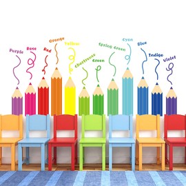 2 Sheets Rainbow Crayons Wall Decal Colorful Pens Wall Stickers DIY PeeI and Stick Lines Wall Decals for Babys Kids Bedroom Living Room Nursery Classroom Office Kitchen Playroom Home Wall Decoration (A)