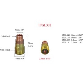RIVERWELD TIG Stubby Gas Lens Collet Bodies 17GL332 10N24S 3/32'' 2.4mm Assorted size kit for QQ300 PTA DB SR WP 17 18 26 TIG Welding Torch 20pcs