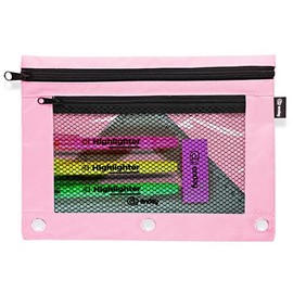 Large Pencil Pouch for 3 Ring Binder Pink, Mesh Zipper Pencil Case, Pen Bag / Pen Case, Small Cosmetic bag, Storage Container, Also Available in Red, Purple, Green, Blue, Grey, Black, 1 Pc - By Enday