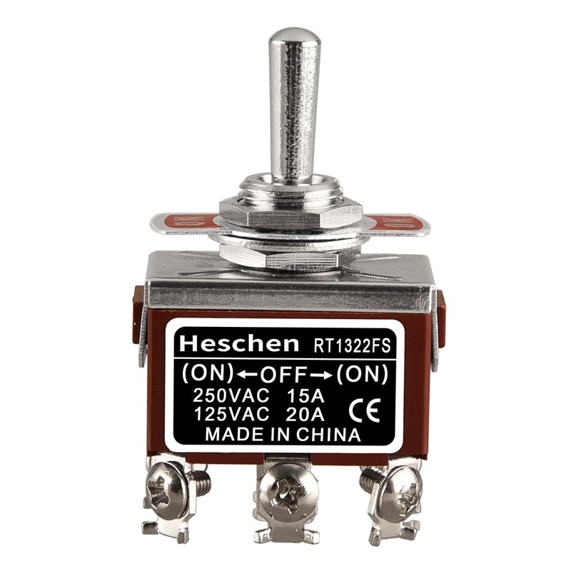 Heschen Metal Toggle Switch RT1322FS, DPDT, Momentary (ON)/OFF/(ON), 3 Positions,