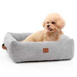 Looyn 25In Dog Bed for Small Medium Sized Dogs and Cats - Washable Rectangle Puppy Bed for Indoor Outdoor, Cozy Pet Bed with Support Pillow & Non-Slip Bottom(Pale Grey, Medium)