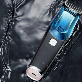 WILJOJ [springtok]Electric Vacuum Beard Trimmer, Face Shaver and Body Groomer,Adjustable Length Comb,IPX6 Waterproof,Digital Beard Trimmers,esthetician machine set - Color: Blue