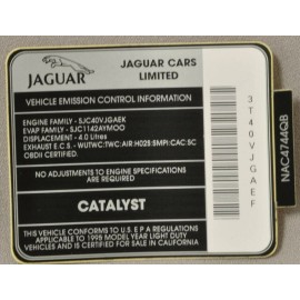 Jaguar 1995 Emission Control Information Sticker XJ6  X300 NAC-4744QB