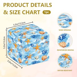 DELORIGIN Ocean Waves Tissue Leather Box Summer Shells Coral Starfish Tissue Case Cover Foldable Paper Storage Box Waterproof Paper Towel Case Container Organizer Holder for Bedroom Office