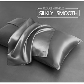 MIRUXIA Satin Pillowcases for Hair and Skin, Airy and Silky Pillow Cases with Envelope Closure - 2-Pack,Grey, 20x30 Inches