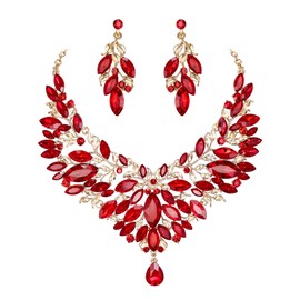 Clearine Bridal Jewellery Set Marquise Crystal Rhinestone Cluster Statement Necklace and Dangle Earrings Set for Women Wedding Party Clear Silver Tone, Crystal, No Gemstone