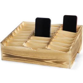 Lawei 24 Grid Wooden Cell Phones Storage Box, Desktop Mobile Phone Holder Caddy, Multi Classroom Cell Phone Organizer for School, Office, Meeting Room, Cell Phone Rack Display, No Assembly