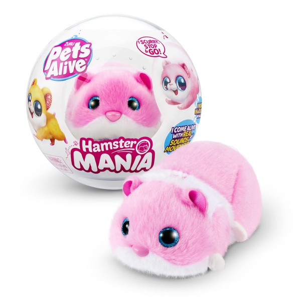 Pets Alive Hamstermania (Pink) by ZURU Hamster, Electronic Pet, 20+ Sounds Interactive, Hamster Ball Toy for Girls and Children