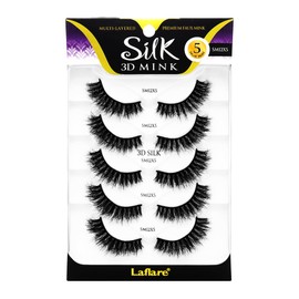 Laflare Silk Mink 3D False Eyelashes Light, Fluffy Natural Looking False Lashes, Wispy Lashes 5 Pairs Value Pack (SM12X5P)
