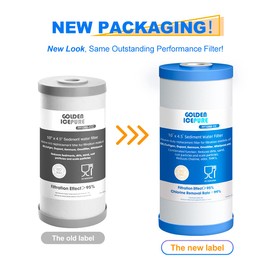 GOLDEN ICEPURE PP10BB-CC Whole House Water Filter Cartridge, 5 Micron 10" x 4.5" FXHTC Sediment and Carbon Water Filter Replacement Cartridge for GXWH40L, GXWH35F, GNWH38S, RFC-BBSA, WRC25HD