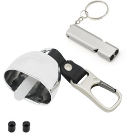 ZLYNN Loud Bear Bell with Silencer | Hiking Accessories | Emergency Whistle & Copper Bell with Leather Button Strap for Hiking, Backpacking, Survival, Biking, Fishing, Climbing, Camping(Silver)