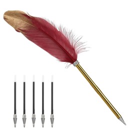 Jaarssho Ergonomic Ballpoint Pen, Ballpoint Pen with 5 Refills, Black Ink Pen, Vintage Nib Pens for Weddings, Letter Writing (Red)