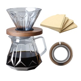 COSETOOR Pour Over Coffee Maker Set, 21 oz/620ml Glass Pour Over Coffee Dripper Filter Coffee Maker Kit Manual Grinder with Walnut Handle for Home Office Cafe Restaurant Camping (Grey)