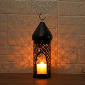 13.6inch Moroccan Lantern Lamp Decorative Candle Holders for Ramadan Decorations, Hanging, Outdoor Patio or Porch, Indoor Home Decor（Black）