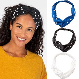 Fashband Boho Headbands Black Beads Elastic Twist Non Slip Summer Hair Accessories for Women and Girls 3 Pack