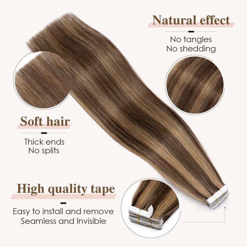 Tess Tape Extensions Real Hair Ombre Medium Brown/Dark Blonde #4/27,