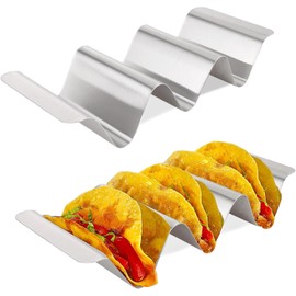 Taco Holder,Taco Truck Tray, Taco Holder Stand, Durable Taco Stand, Stainless Steel Taco Holder Set, Stainless Steel Taco Stand Rack with Handles for Mexican Tacos Sandwiches Sausages,2 Pack
