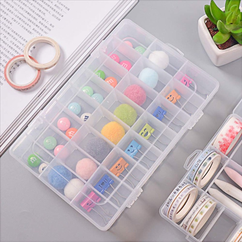 Sorting Box, Portable 24 Grid Clear Hard Plastic Adjustable Jewellery