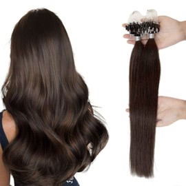 Misslala 20 Inch Microlink Hair Extensions 100% Real Remy Human Hair Micro Loop Human Hair Extensions Color #4 Brown Microbead Extensions Human Hair Thick Hair for Women 50 Grams/50 Strands