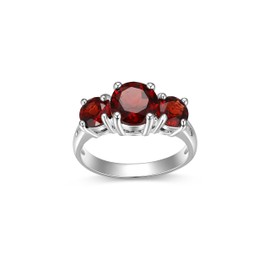 MORGAN & PAIGE .925 Sterling Silver Wedding Rings for Women- Promise Engagement Ring Prong-Set Stackable Three Stone Round Cut Genuine Garnet, Wedding Bands for Women Size 5