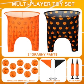 Hollowfly Granny Pants Yard Game Set 31.5 in x 24 in, 2pcs Basketball Granny Pants Outdoor Games with 10 Basketball Bouncy Balls 2 Pumps & 2 Flags for Groups Family Gatherings Backyard