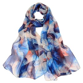 Ladies Floral Chiffon Scarf - Sunscreen Fashion Scarf Flower Print Lightweight Head Scarf Scarves Shawls Wrap For Women (NavyOrange)