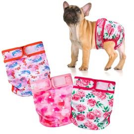 wegreeco Frenchie Dog Diapers Female No Tail Hole,Washable Pet French Puppy Bulldog Diapers Female for Period Heat,Reusable Doggy Doggie Dog Diapers （Ocean of Flowers Medium）
