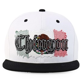 Trendy Apparel Shop 3D Chingon Mexico Eagle Embroidered Flat Bill Snapback Cap - White Black