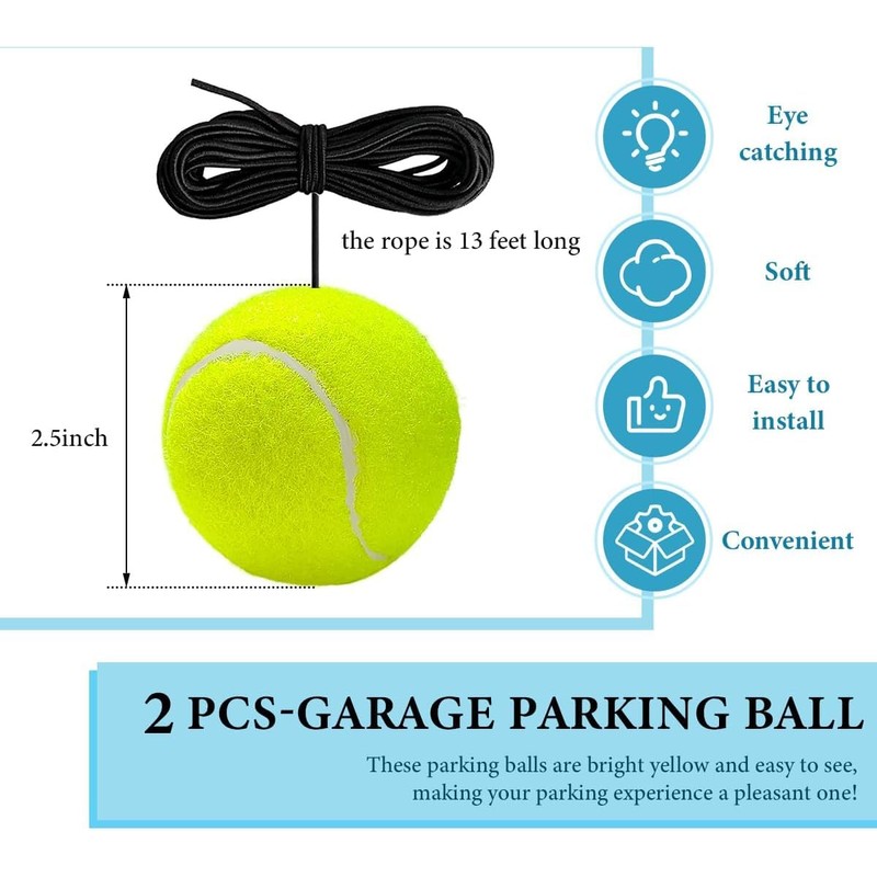 2PC Garage Parking Assistance Tennis Balls, Garage Car Stop Indicator,