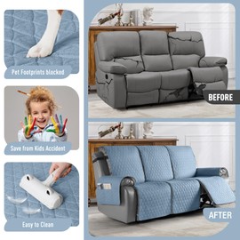 TAOCOCO 100% Waterproof Recliner Cover, Non-Slip Washable Reclining Couch Cover with Elastic Leg Straps, Furniture Protector for Dogs (Sky Blue, 3 Seater)