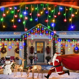PgUp 124FT 1200 LED Christmas Lights, Ice Lights for Outside IP65 Waterproof with 8 Modes Timer Curtain Fairy Light with 240 Drops Plug in Christmas String Lights for Holiday Wedding Party Decor
