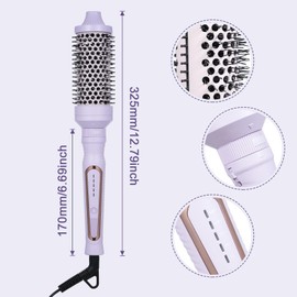 Thermal Brush Heat Round Brush, Curling Iron & Hair Straightener with Temp Settings, Detachable Brush Head, Curling Brush for All Hair Types, Purple