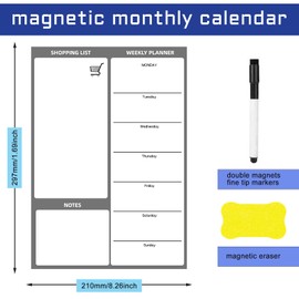 Magnetic Weekly Planner,A4 Magnetic Whiteboard,Magnetic Dry Erase Whiteboard Sheet and Dry Wipe Pen,Meal Planner and Shopping List,Fridge Whiteboard for Meal Prep,Memo Board, Kitchen or Office(E)