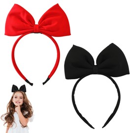 DHWEKU Pack of 2 Black Red Bow Headband Headdress for Women and Girls, Valentine's Day Red Bow Hair Bands Hair Band Perfect Hair Accessories for Party and Cosplay, black