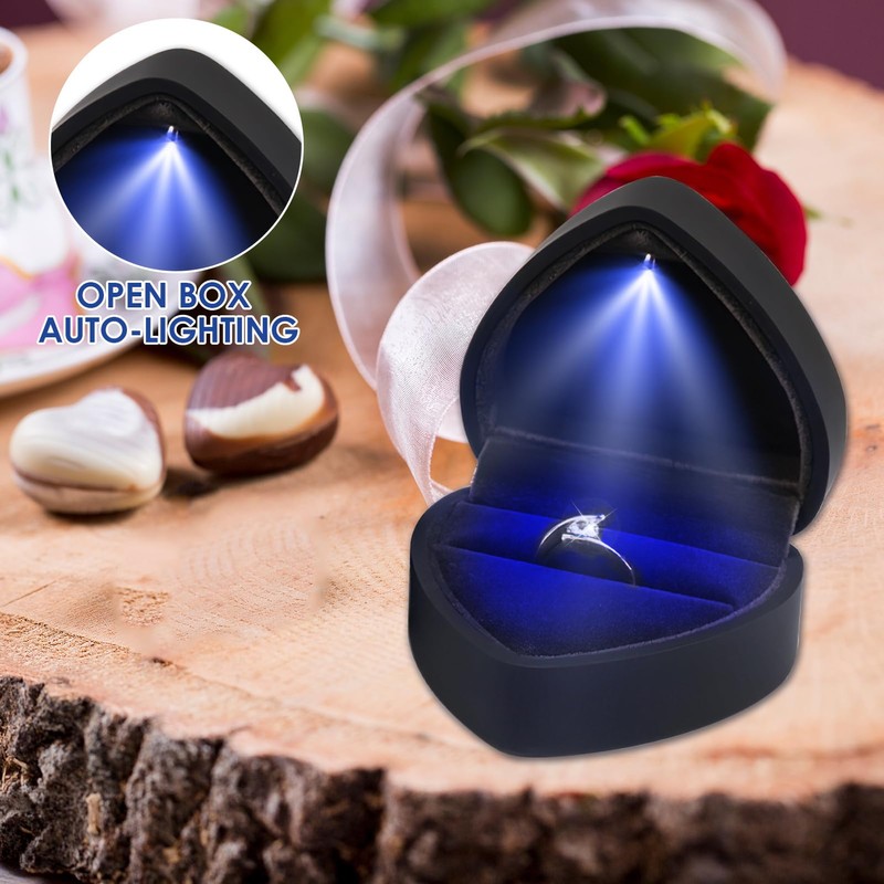 PRETTI Ring Box with Light Heart Shaped Velvet Ring Box