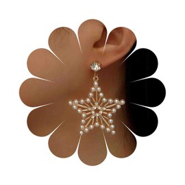 Iaceble Boho Rhinestone Star Earrings Pearl Star Dangle Earrings Crystal Star Drop Earrings Gold Pearl Crystal Earrings Exaggerted Star Earrings Jewelry for Women