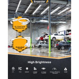 Ensenior 6 Pack 4 FT Led Shop Lights, 5000K Daylight, 5000LM Super Bright, 36W Equivalency 468W, Commercial Bay Lighting, U-Shaped Linkable Shop Lights Plug in for Garage, Workshop, FCC Certified