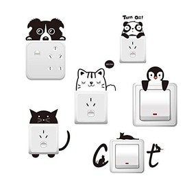 Power Switch Sticker, Cute, Wall Sticker, Panda, Cat, Wallpaper, Penguin, Seal, Decorative, Interior, Waterproof, Electric Switch Decoration, Removable, Stylish, 6-piece Set