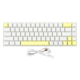 Gaming Keyboard USB 68 Keys Blue Switch N Key Rollover 10 RGB Backlit Modes Wired Keyboard for Desktop Laptop White Yellow