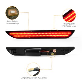 NEIFILES LED Side Marker Lights Compatible with Ford Mustang 2015-2023 Red Rear Bumper Lights Reflectors Assembly Smoked Lens Pack of 2