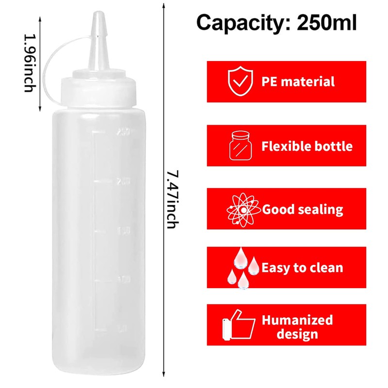 Abnaok 8oz Food Grade Plastic Squeeze Condiment Bottles with Cap