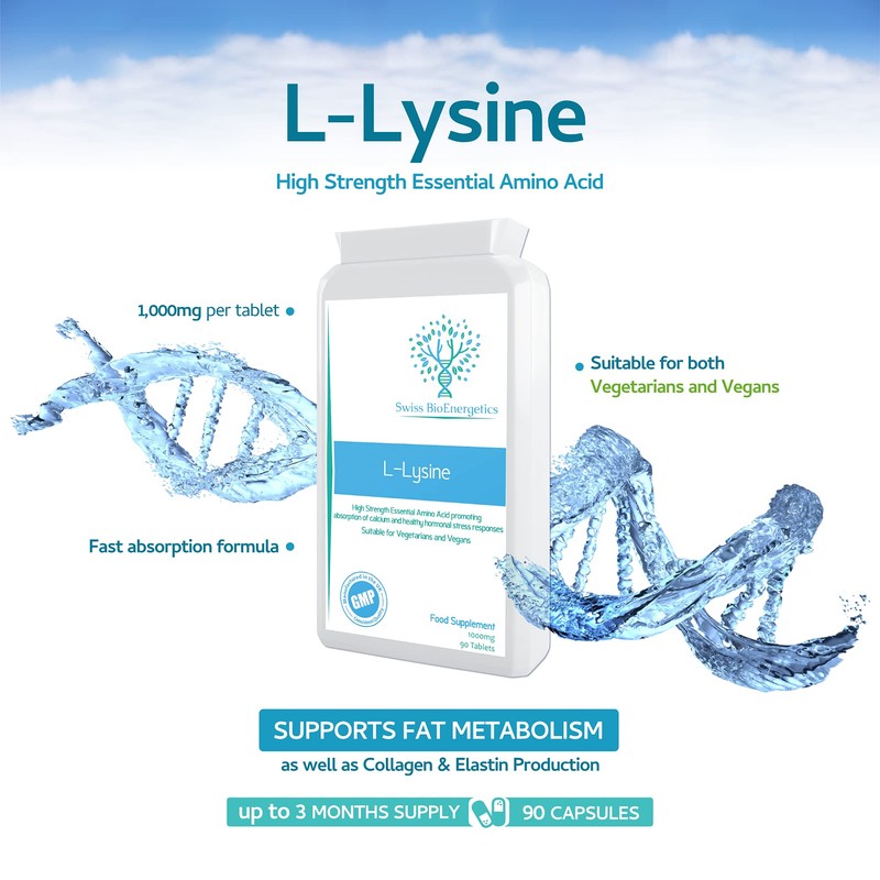 L-Lysine Tablets 1,000mg 90 Tablets - High Strength Essential Amino